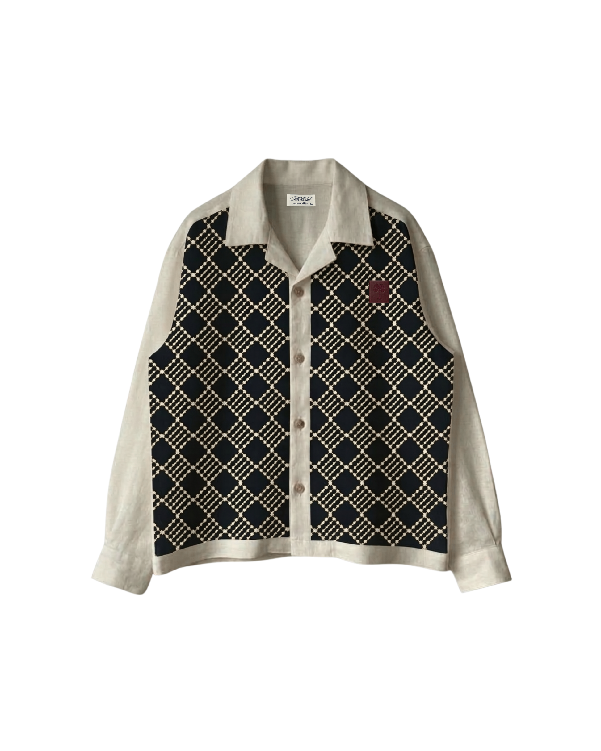 Grid Embroidered Linen Shirt