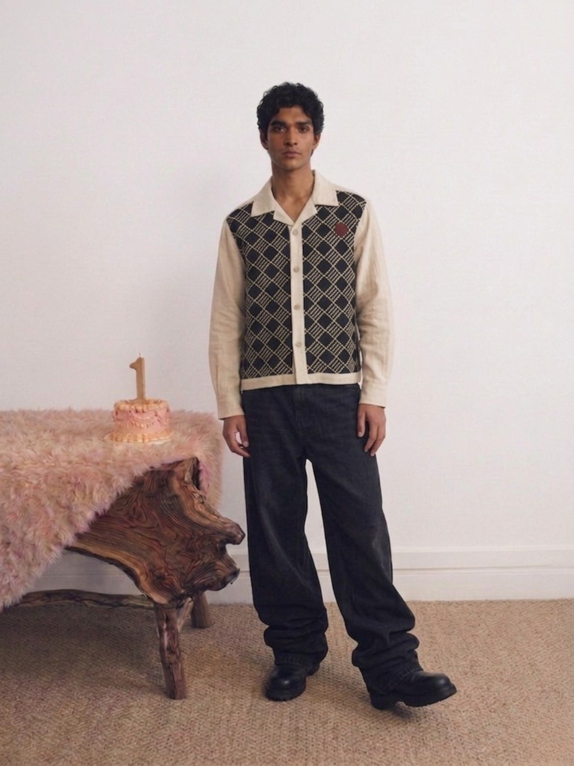 Grid Embroidered Linen Shirt