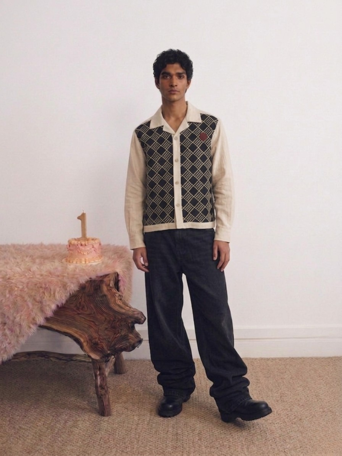 Grid Embroidered Linen Shirt