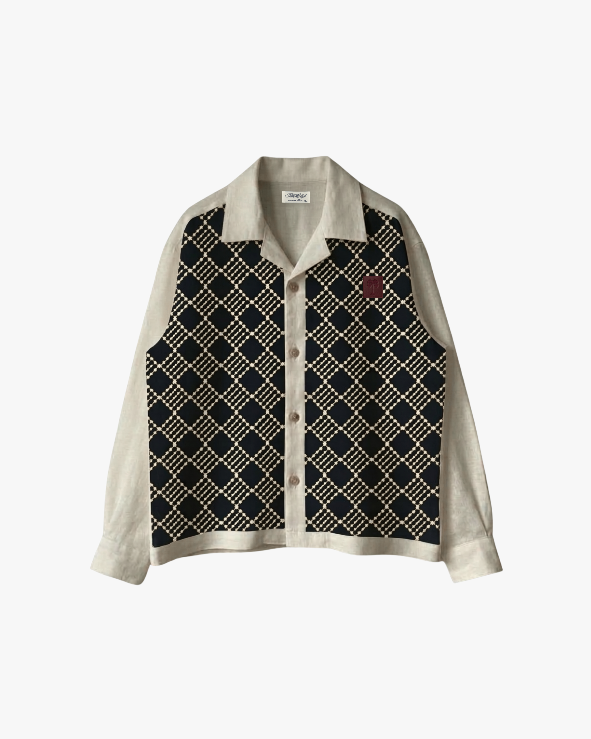 Grid Embroidered Linen Shirt