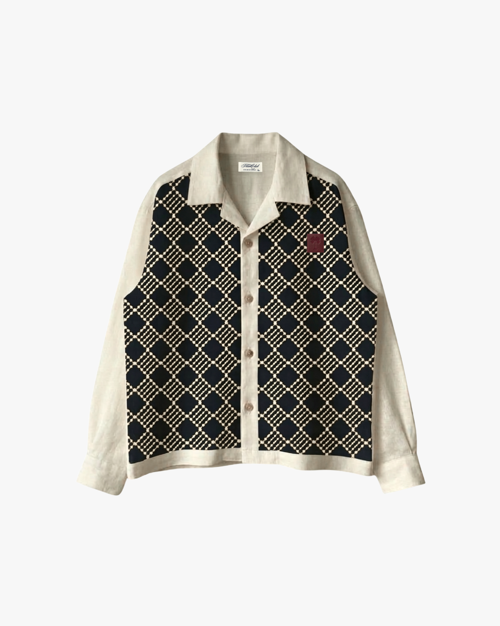 Grid Embroidered Linen Shirt