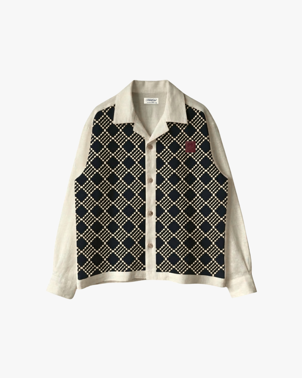 Grid Embroidered Linen Shirt