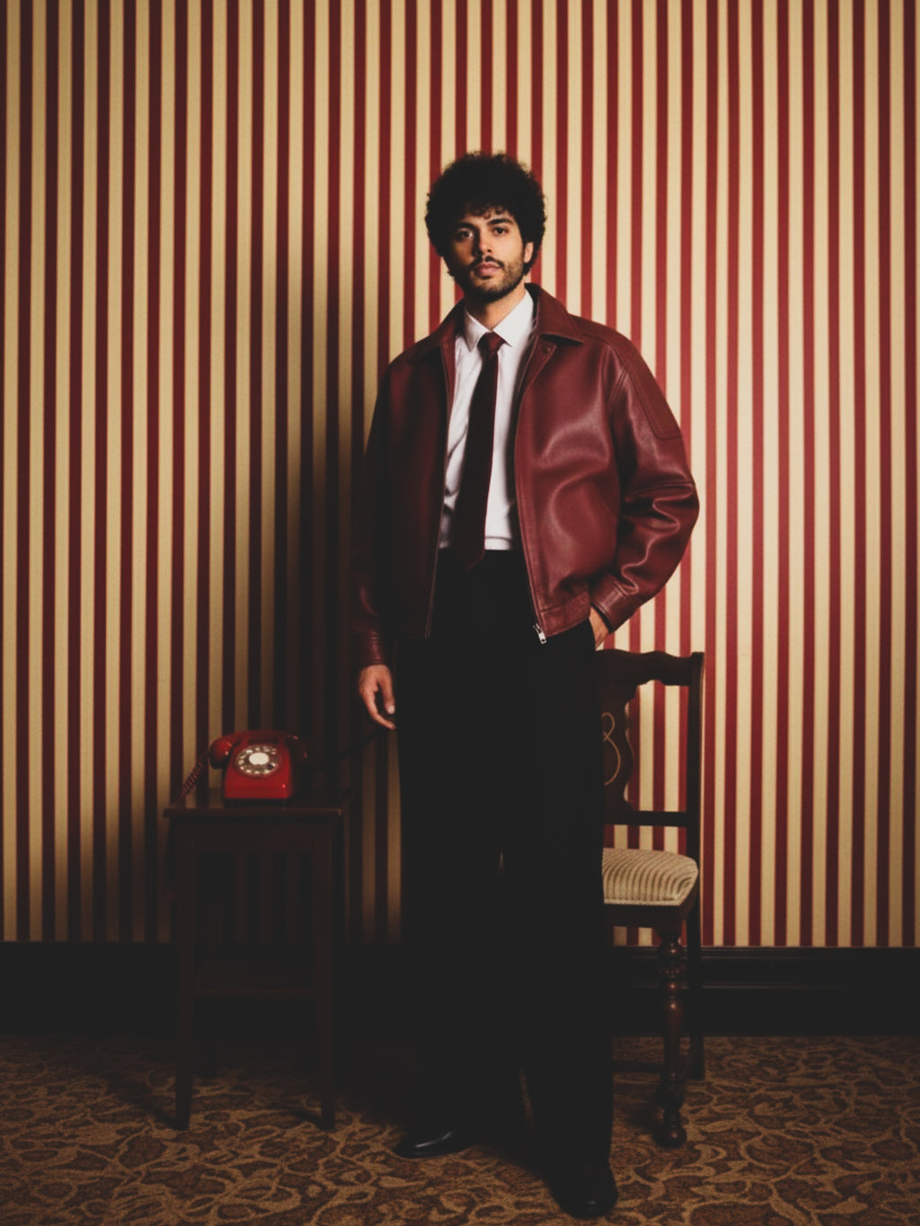 LON LEATHER JACKET - CHERRY RED [UNISEX BOMBER]