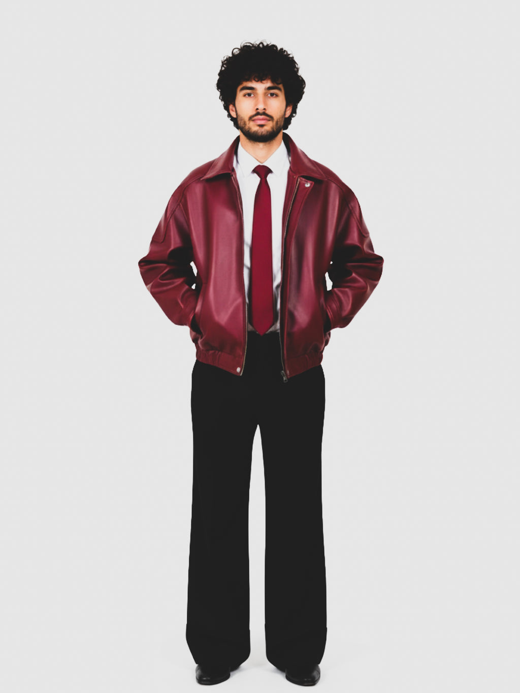 LON LEATHER JACKET - CHERRY RED [UNISEX BOMBER]