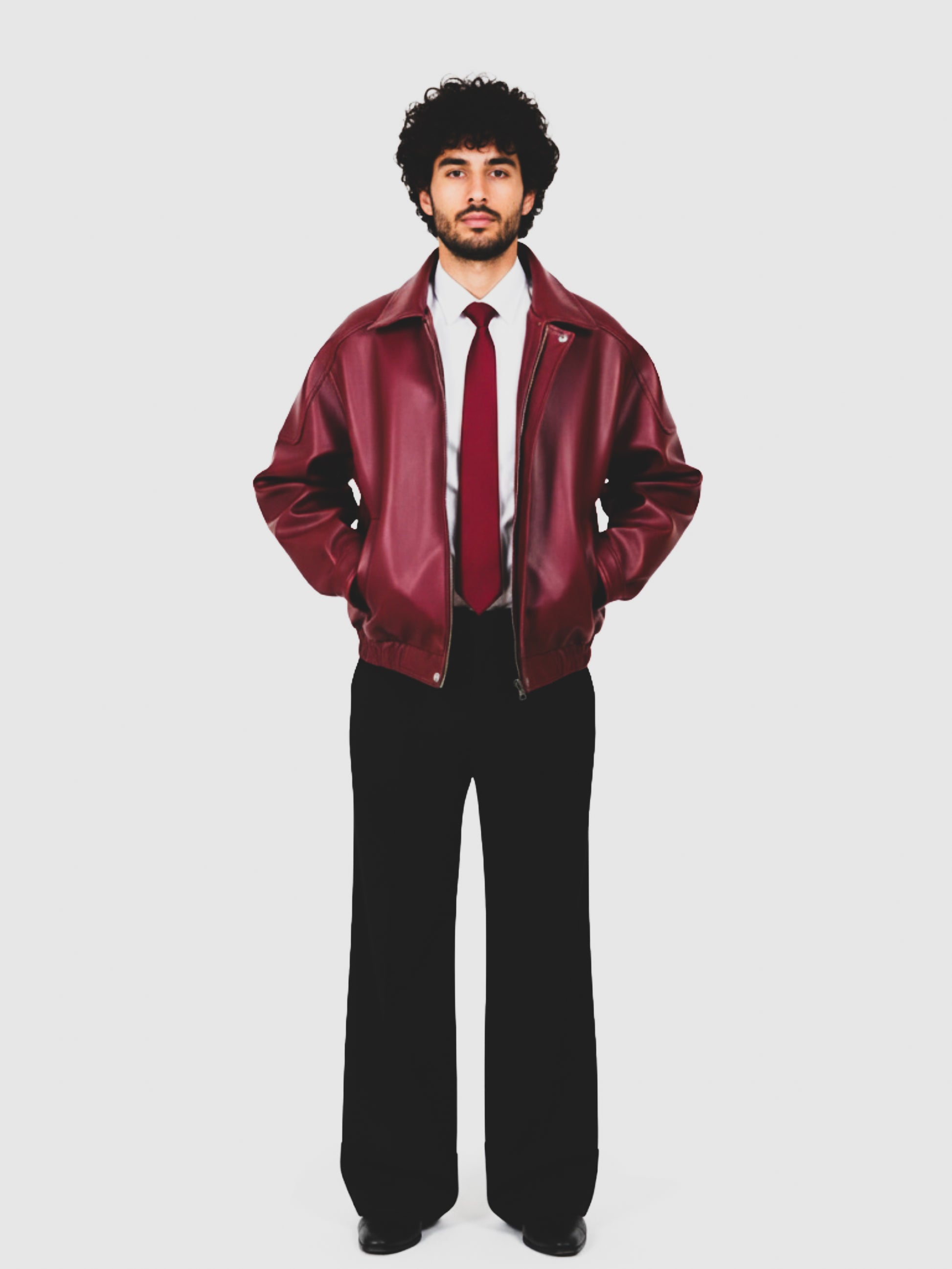 LON LEATHER JACKET - CHERRY RED [UNISEX BOMBER]