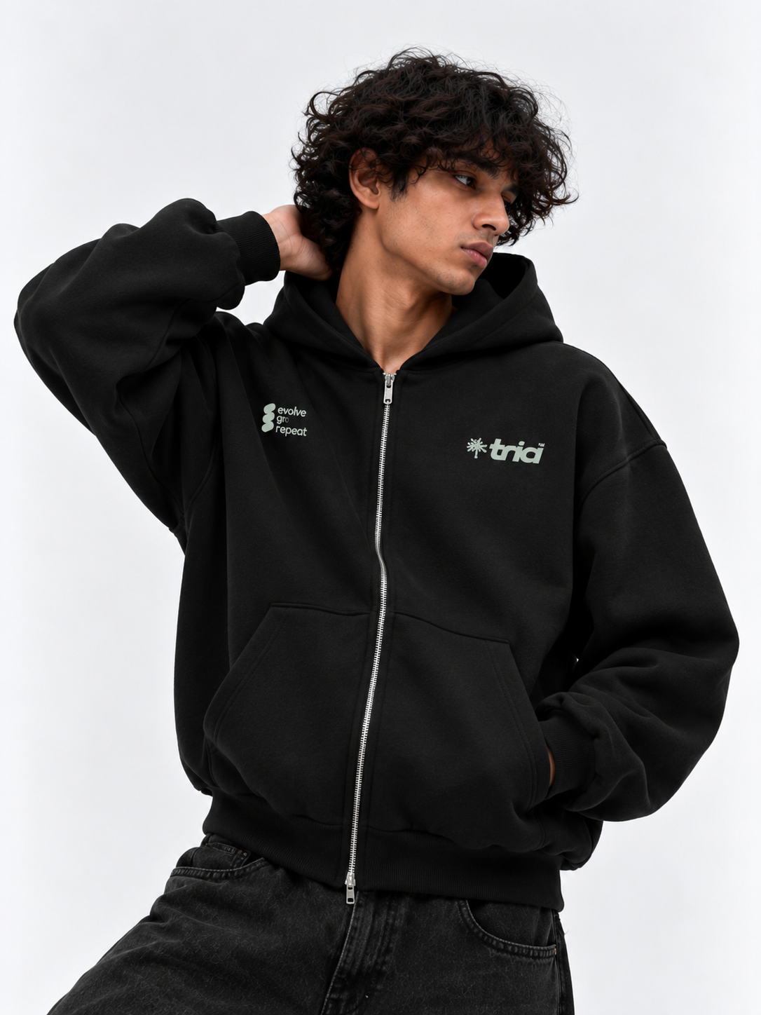 Trees & Palms Zipper Hoodie In Black