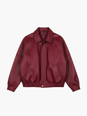 LON LEATHER JACKET - CHERRY RED [UNISEX BOMBER]